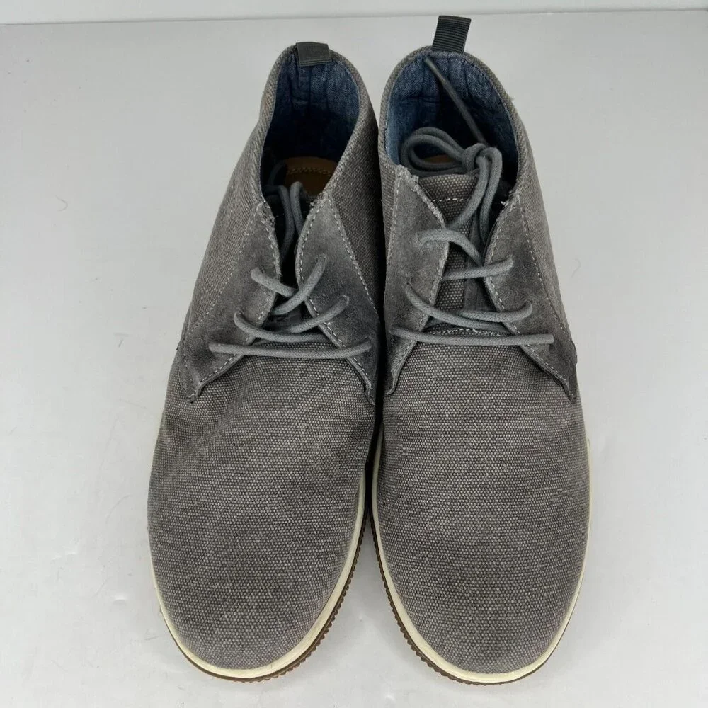 Steve Madden Mens P-Bardos Gray Leather Canvas LaceUp Size 8.5 Chukka Ankle Boot